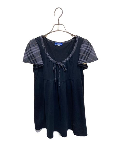 BURBERRY BLUE LABEL（バーバリー ブルー レーベル）BURBERRY BLUE LABEL (バーバリーロンドンブルーレーベル) チェック切替チュニックブラウス ブラック サイズ:38の古着・服飾アイテム