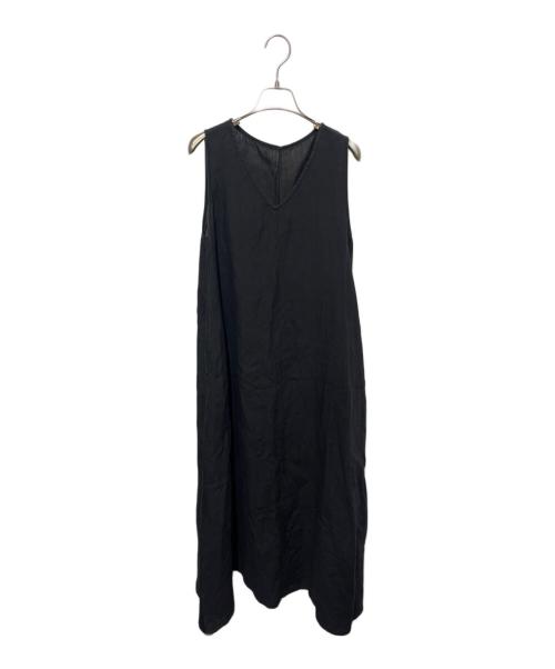 universal tissu（ユニバーサルティシュ）universal tissu (ユニバーサルティシュ) リネンノースリーブワンピース ブラック サイズ:FREEの古着・服飾アイテム
