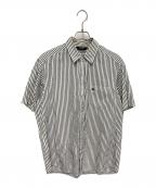 stussyステューシー）の古着「SSリンク刺繍ストライプシャツ」｜ホワイト×グレー