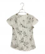 IENAイエナ）の古着「ストライプフラワー 前ボタンVネックブラウス」｜ホワイト