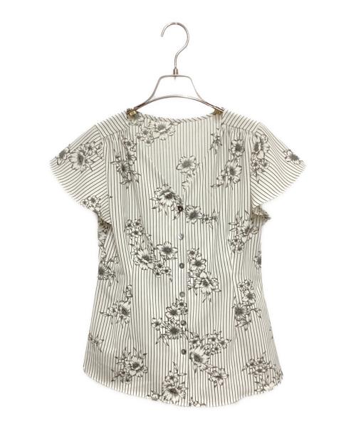 IENA（イエナ）IENA (イエナ) ストライプフラワー 前ボタンVネックブラウス ホワイト サイズ:FREEの古着・服飾アイテム