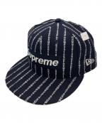 New Era×SUPREMEニューエラ×シュプリーム）の古着「テキストストライプキャップ」｜ネイビー