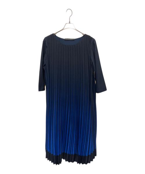 MARINA RINALDI（マリナリナルディ）MARINA RINALDI (マリナリナルディ) プリーツワンピース ブラック×ブルー サイズ:40の古着・服飾アイテム