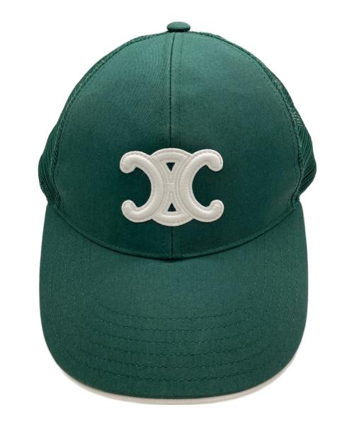 CELINE（セリーヌ）CELINE (セリーヌ) トリオンフ ベースボールキャップ グリーン サイズ:56-60の古着・服飾アイテム