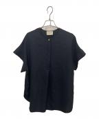 UNITED ARROWS TOKYOユナイテッドアローズトウキョウ）の古着「ノーカラー スキッパー ショートスリーブ ブラウス」｜ネイビー