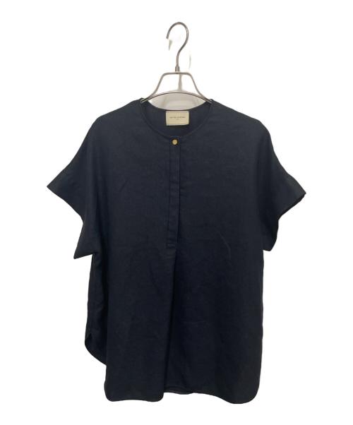 UNITED ARROWS TOKYO（ユナイテッドアローズトウキョウ）UNITED ARROWS TOKYO (ユナイテッドアローズトウキョウ) ノーカラー スキッパー ショートスリーブ ブラウス ネイビー サイズ:FREEの古着・服飾アイテム