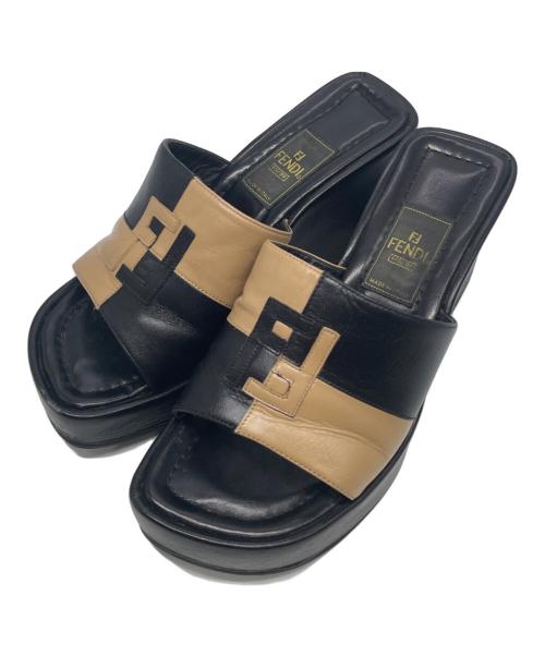 FENDI（フェンディ）FENDI (フェンディ) ロゴレザーミュール ブラック サイズ:35の古着・服飾アイテム