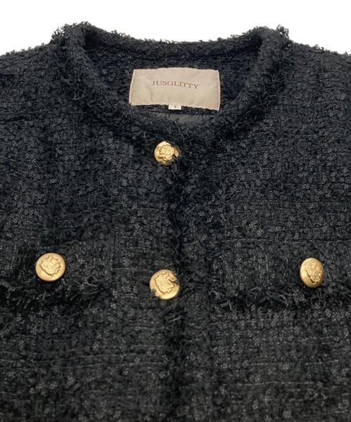 JUSGLITTY（ジャスグリッティー）JUSGLITTY (ジャスグリッティー) ツイードジャケット ブラック サイズ:1の古着・服飾アイテム