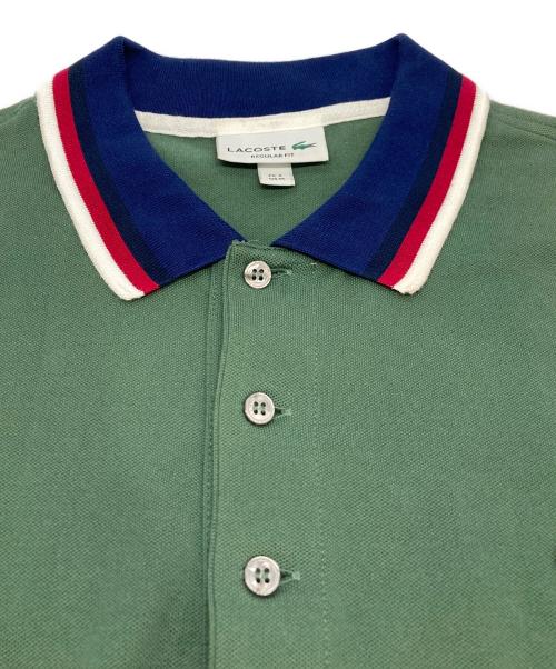 LACOSTE（ラコステ）LACOSTE (ラコステ) 配色ボーダーリブニット鹿の子地ポロシャツ グリーン サイズ:Ｍの古着・服飾アイテム