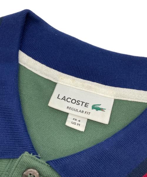 LACOSTE（ラコステ）LACOSTE (ラコステ) 配色ボーダーリブニット鹿の子地ポロシャツ グリーン サイズ:Ｍの古着・服飾アイテム