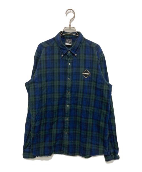F.C.R.B.（エフシーレアルブリストル）F.C.R.B. (エフシーレアルブリストル) バックプリントチェックネルシャツ グリーン×ネイビー サイズ:XLの古着・服飾アイテム