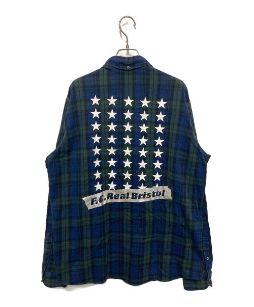 F.C.R.B.（エフシーレアルブリストル）F.C.R.B. (エフシーレアルブリストル) バックプリントチェックネルシャツ グリーン×ネイビー サイズ:XLの古着・服飾アイテム