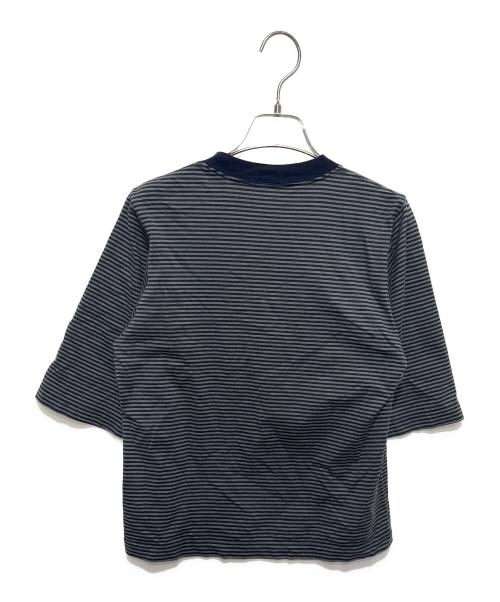 LOEFF（ロエフ）LOEFF (ロエフ) スビンコットンボーダー5分袖クルーネックTシャツ ネイビー×グレー サイズ:なしの古着・服飾アイテム