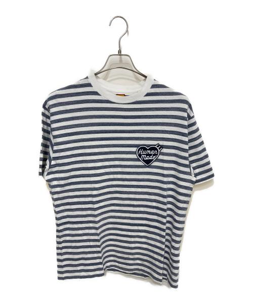 HUMAN MADE（ヒューマンメイド）HUMAN MADE (ヒューマンメイド) ハートロゴボーダーTシャツ ブルー サイズ:Lの古着・服飾アイテム