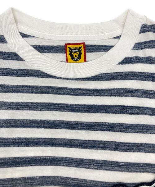 HUMAN MADE（ヒューマンメイド）HUMAN MADE (ヒューマンメイド) ハートロゴボーダーTシャツ ブルー サイズ:Lの古着・服飾アイテム