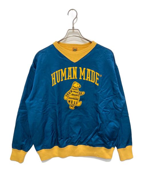 HUMAN MADE（ヒューマンメイド）HUMAN MADE (ヒューマンメイド) サテンスウェットシャツ 6174 ブルー×イエロー サイズ:Lの古着・服飾アイテム