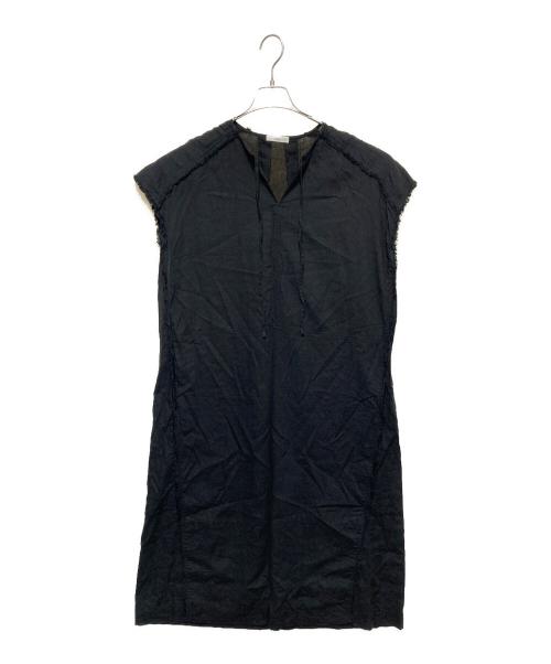 YORI（ヨリ）YORI (ヨリ) リネンフリンジドレス ブラック サイズ:FREEの古着・服飾アイテム