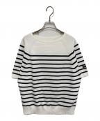 DRAWERドゥロワー）の古着「16Gコットンダブルフェイス ボーダーニット プルオーバー」｜ホワイト×ネイビー