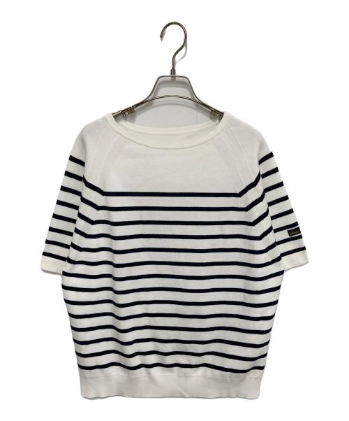 DRAWER（ドゥロワー）Drawer (ドゥロワー) 16Gコットンダブルフェイス ボーダーニット プルオーバー ホワイト×ネイビー サイズ:なしの古着・服飾アイテム