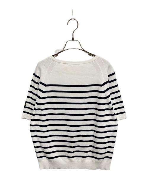 DRAWER（ドゥロワー）Drawer (ドゥロワー) 16Gコットンダブルフェイス ボーダーニット プルオーバー ホワイト×ネイビー サイズ:なしの古着・服飾アイテム