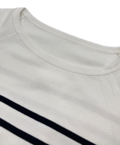 DRAWER（ドゥロワー）Drawer (ドゥロワー) 16Gコットンダブルフェイス ボーダーニット プルオーバー ホワイト×ネイビー サイズ:なしの古着・服飾アイテム