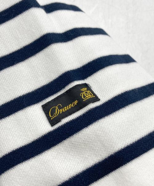 DRAWER（ドゥロワー）Drawer (ドゥロワー) 16Gコットンダブルフェイス ボーダーニット プルオーバー ホワイト×ネイビー サイズ:なしの古着・服飾アイテム