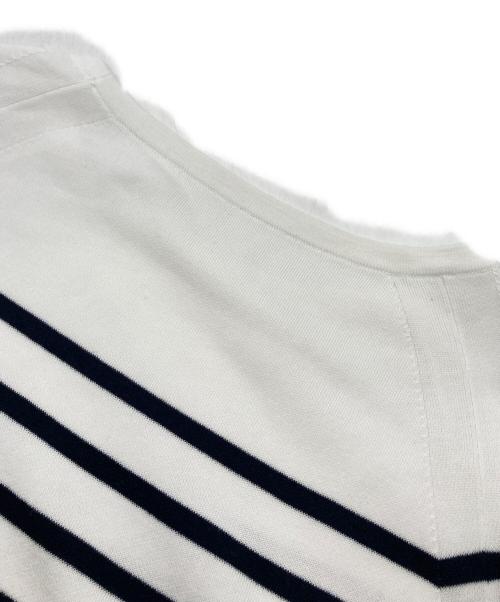 DRAWER（ドゥロワー）Drawer (ドゥロワー) 16Gコットンダブルフェイス ボーダーニット プルオーバー ホワイト×ネイビー サイズ:なしの古着・服飾アイテム