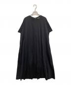 DRAWERドゥロワー）の古着「クルーネック コットン 半袖 ロングワンピース」｜ネイビー