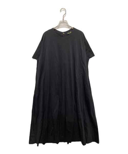 DRAWER（ドゥロワー）Drawer (ドゥロワー) クルーネック コットン 半袖 ロングワンピース ネイビー サイズ:38の古着・服飾アイテム