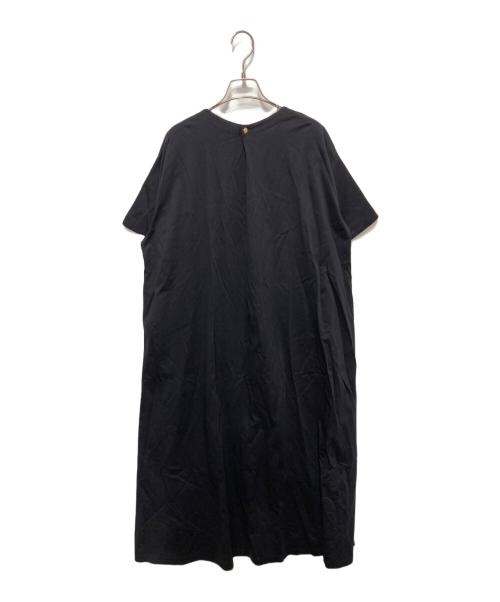 DRAWER（ドゥロワー）Drawer (ドゥロワー) クルーネック コットン 半袖 ロングワンピース ネイビー サイズ:38の古着・服飾アイテム