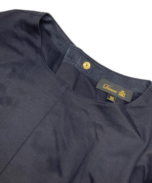 DRAWER（ドゥロワー）Drawer (ドゥロワー) クルーネック コットン 半袖 ロングワンピース ネイビー サイズ:38の古着・服飾アイテム