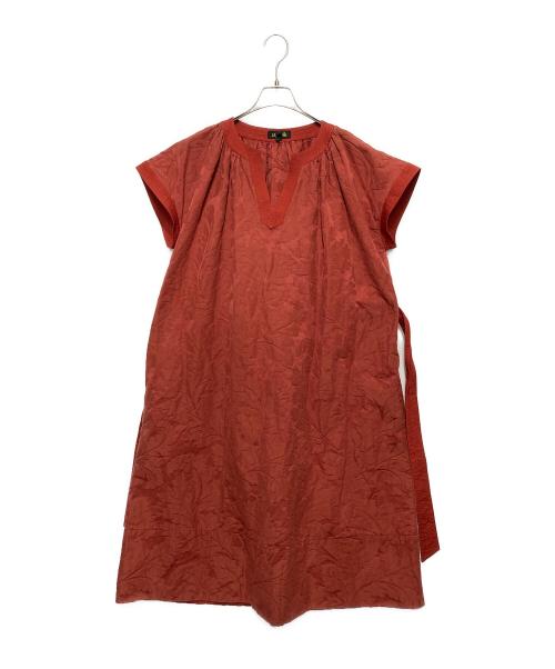 Drawe（ドゥロワー）Drawe (ドゥロワー) Vネックリネン混ベルト付きワンピース レッド サイズ:38の古着・服飾アイテム