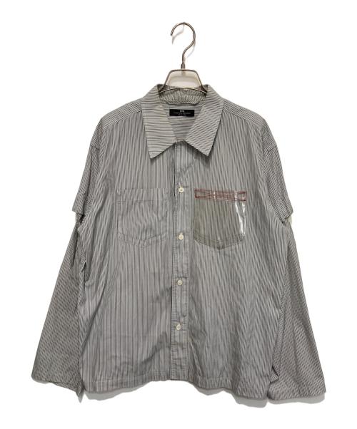 SYU.HOMME/FEMM（シュウオムフェム）SYU.HOMME/FEMM (シュウオムフェム) 袖取り外し可能ストライプシャツ グレー サイズ:1の古着・服飾アイテム