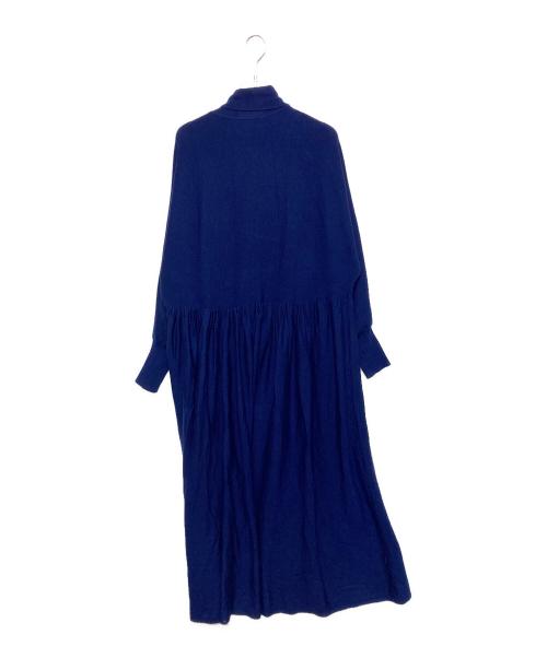 Curensology（カレンソロジー）Curensology (カレンソロジー) ウールハイネックギャザーワンピース ブルー サイズ:FREEの古着・服飾アイテム