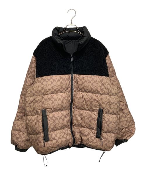 COACH（コーチ）COACH (コーチ) リバーシブル シェルパ シグネチャー ダウン ジャケット ベージュ×ブラック サイズ:なしの古着・服飾アイテム