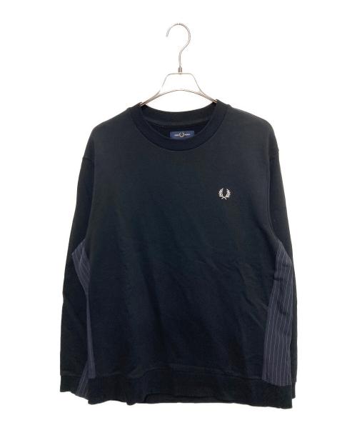 FRED PERRY（フレッドペリー）FRED PERRY (フレッドペリー) ピンストライプパネル クルーネックスウェット ブラック サイズ:Lの古着・服飾アイテム