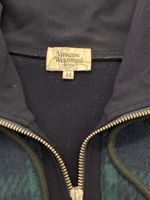 Vivienne Westwood（ヴィヴィアンウエストウッド）Vivienne Westwood (ヴィヴィアンウエストウッド) オーブ刺繍ジップパーカー ネイビー×グリーン サイズ:44の古着・服飾アイテム