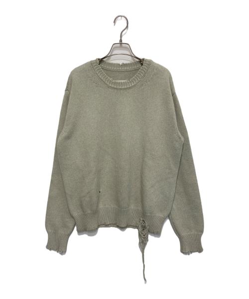 Maison Margiela（メゾンマルジェラ）Maison Margiela (メゾンマルジェラ) ダメージ加工 デストロイ コットン ニット グリーン サイズ:Ｓの古着・服飾アイテム