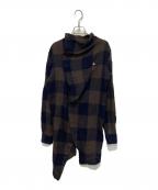 Vivienne Westwood manヴィヴィアン ウェストウッド マン）の古着「変形ウールチェックロングシャツ」｜ネイビー×ブラウン