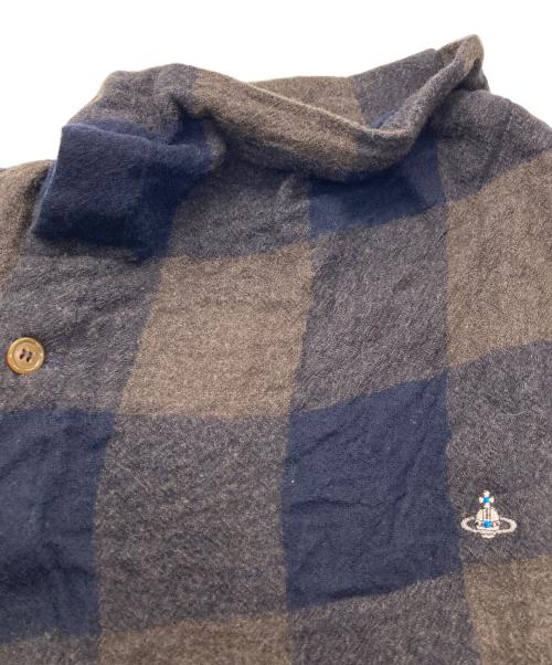Vivienne Westwood man（ヴィヴィアン ウェストウッド マン）Vivienne Westwood man (ヴィヴィアン ウェストウッド マン) 変形ウールチェックロングシャツ ネイビー×ブラウン サイズ:48の古着・服飾アイテム