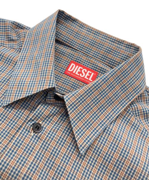 DIESEL（ディーゼル）DIESEL (ディーゼル) Dロゴ刺繍チェックシャツ ブラウン サイズ:44の古着・服飾アイテム