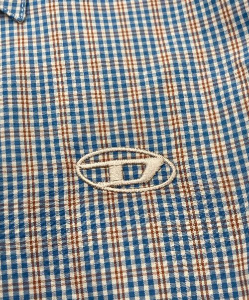 DIESEL（ディーゼル）DIESEL (ディーゼル) Dロゴ刺繍チェックシャツ ブラウン サイズ:44の古着・服飾アイテム