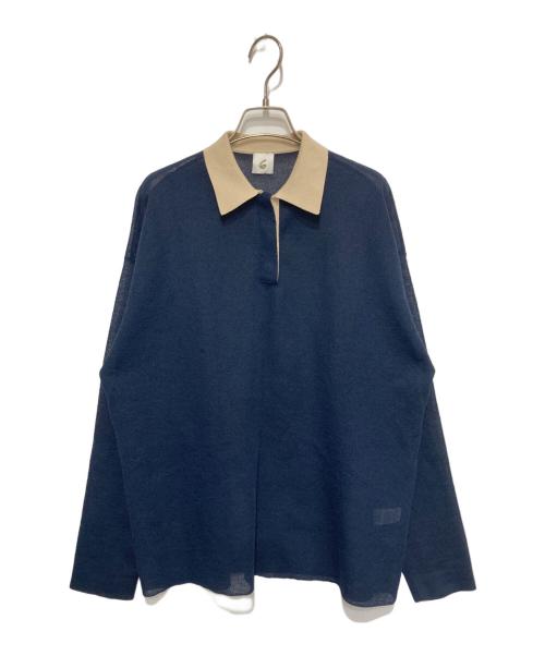 6(ROKU) BEAUTY&YOUTH（ロク ビューティーアンドユース）6(ROKU) BEAUTY&YOUTH (ロク ビューティーアンドユース) ニットポロシャツ ネイビー サイズ:FREEの古着・服飾アイテム
