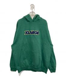 X-LARGE（エクストララージ）の古着「ツー トーン スタンダード ロゴ プルオーバーフーディー」｜グリーン