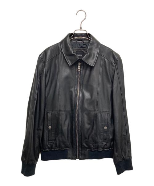 BOSS HUGO BOSS（ボス ヒューゴボス）BOSS HUGO BOSS (ボス ヒューゴボス) ラムレザーブルゾン ブラック サイズ:48の古着・服飾アイテム
