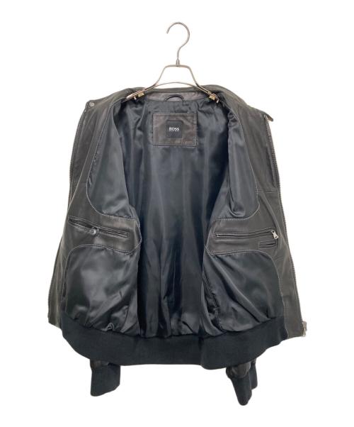 BOSS HUGO BOSS（ボス ヒューゴボス）BOSS HUGO BOSS (ボス ヒューゴボス) ラムレザーブルゾン ブラック サイズ:48の古着・服飾アイテム
