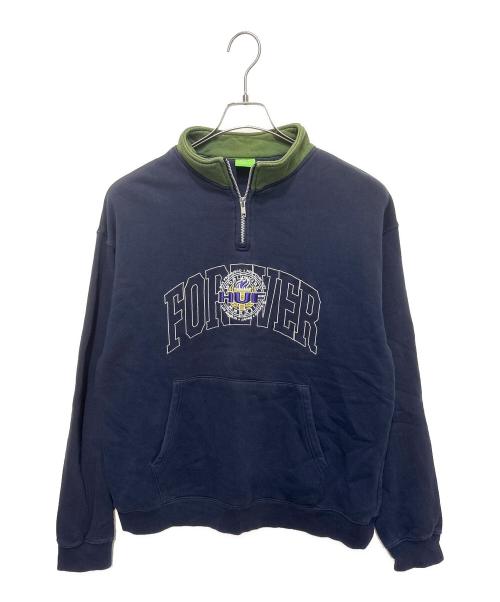 HUF（ハフ）HUF (ハフ) ハーフ刺繍ロゴジップ ネイビー×グリーン サイズ:Lの古着・服飾アイテム