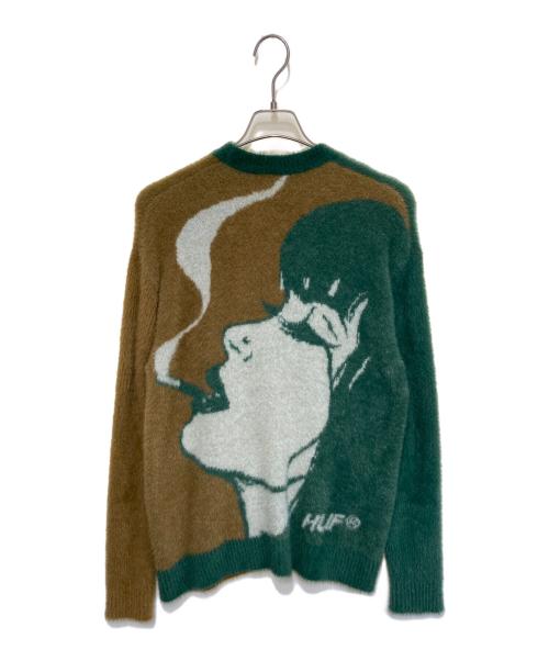 HUF（ハフ）HUF (ハフ) フィールズ グッド カーディガン グリーン×ブラウン サイズ:Sの古着・服飾アイテム