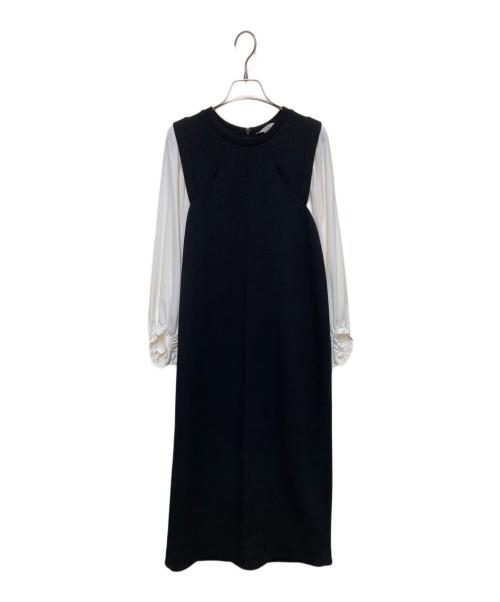 TORRAZZO DONNA（トラッゾドンナ）TORRAZZO DONNA (トラッゾドンナ) ダンボールニット×ブラウス ワンピース ブラック×ホワイト サイズ:FREEの古着・服飾アイテム