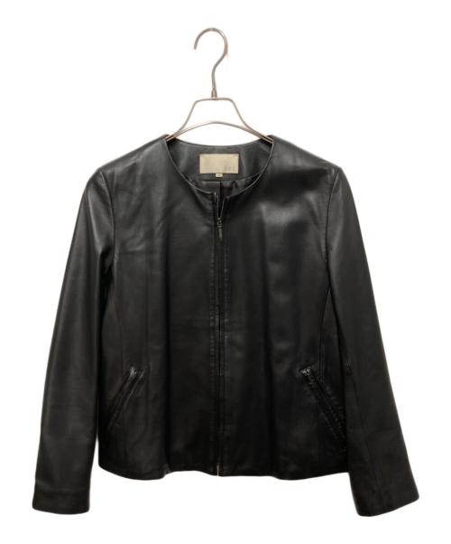 自由区（ジユウク）自由区 (ジユウク) ノーカラーラムレザージャケット ブラック サイズ:38の古着・服飾アイテム